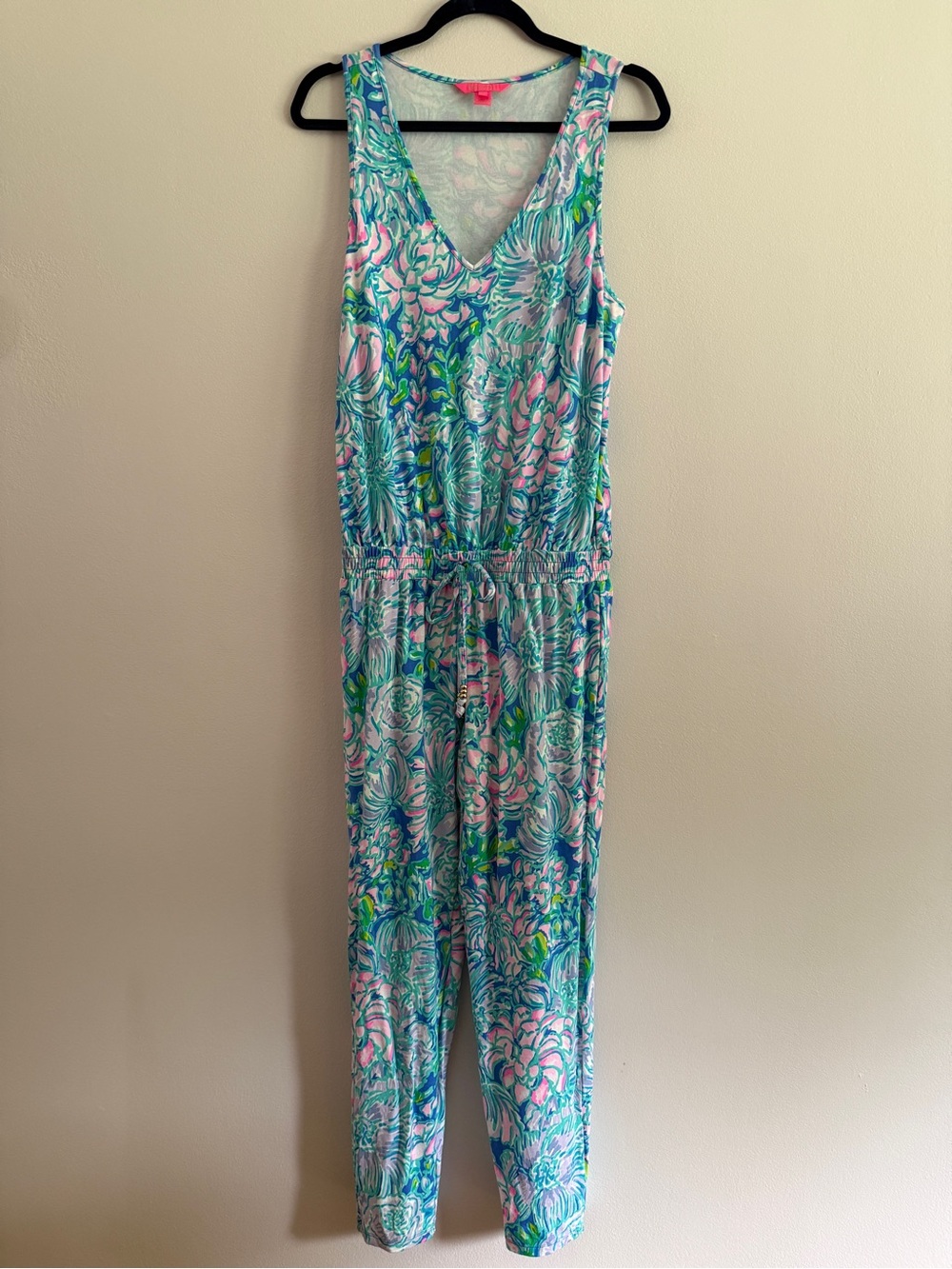 Lilly Pulitzer Paulina Jumpsuit "Full Bloom" Small Blue Pink Floral 002137